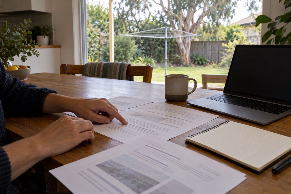Hands comparing roofing quotes on a kitchen table in a Sydney home